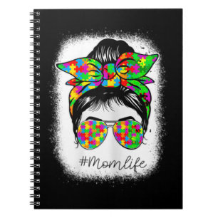 Autism Mom Messy Bun Bleached For Autism Awareness Notebook