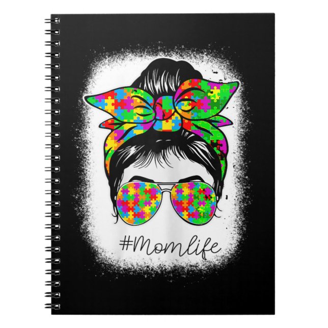 Autism Mom Messy Bun Bleached For Autism Awareness Notebook (Front)