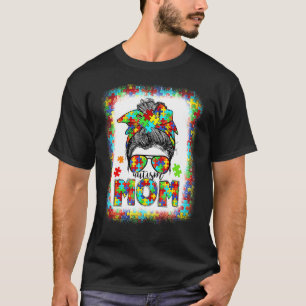 Autism Mom Messy Bun Mom Be Kind Puzzle Autism Awa T-Shirt