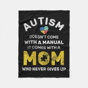 Autism Mom Never Gives Up Autism Awareness Autisti Fleece Blanket