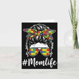 Autism Mom Puzzle Bow Messy Bun Awareness Mothers Card