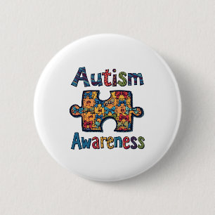 Autism Mom Puzzle Piece Coquette Bow Ribbon Autism 2 Inch Round Button