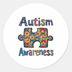 Autism Mom Puzzle Piece Coquette Bow Ribbon Autism Classic Round Sticker