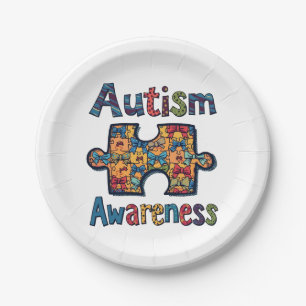 Autism Mom Puzzle Piece Coquette Bow Ribbon Autism Paper Plate