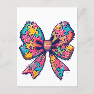 Autism Mom Puzzle Piece Coquette Bow Ribbon Autism Postcard