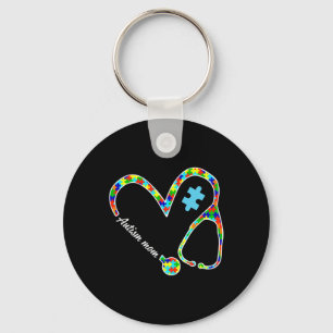 Autism Mom Puzzle Stethoscope Nurse Autism Awarene Keychain
