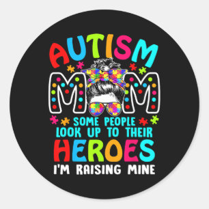 Autism Mom Raising A Hero Puzzle Piece Support Kid Classic Round Sticker