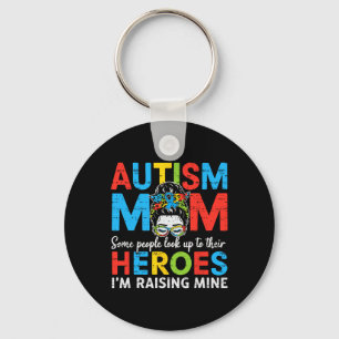 Autism Mom Raising Hero Funny Autism Awareness Mam Keychain