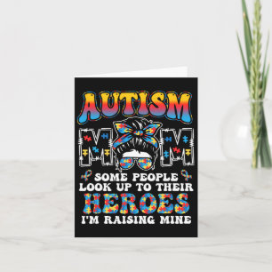 Autism Mom Raising Hero Groovy Messy Bun Autism Aw Card
