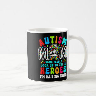 Autism Mom Raising Hero Groovy Messy Bun Autism Aw Coffee Mug