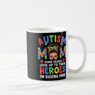 Autism Mom Raising Hero Groovy Messy Bun Autism Aw Coffee Mug
