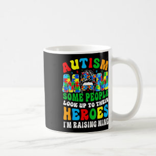 Autism Mom Raising Hero Groovy Messy Bun Autism Aw Coffee Mug