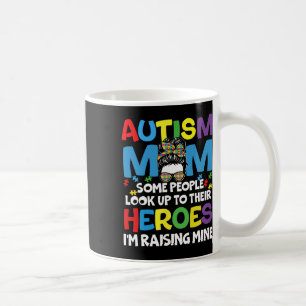 Autism Mom Raising Hero Groovy Messy Bun Autism Aw Coffee Mug