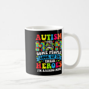 Autism Mom Raising Hero Groovy Messy Bun Autism Aw Coffee Mug