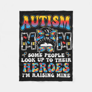 Autism Mom Raising Hero Groovy Messy Bun Autism Aw Fleece Blanket