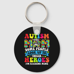 Autism Mom Raising Hero Groovy Messy Bun Autism Aw Keychain