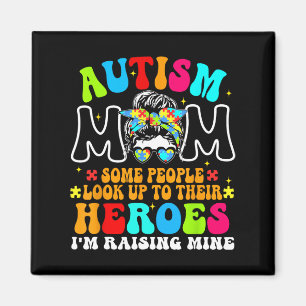 Autism Mom Raising Hero Groovy Messy Bun Autism Aw Magnet