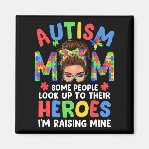 Autism Mom Raising Hero Groovy Messy Bun Autism Aw Magnet