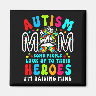 Autism Mom Raising Hero Groovy Messy Bun Autism Aw Magnet