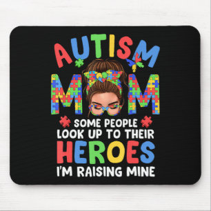 Autism Mom Raising Hero Groovy Messy Bun Autism Aw Mouse Pad