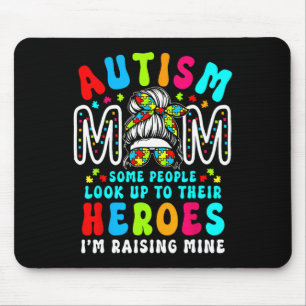 Autism Mom Raising Hero Groovy Messy Bun Autism Aw Mouse Pad