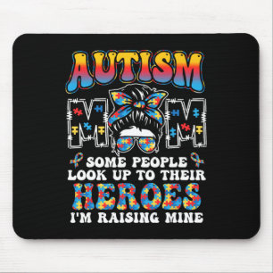 Autism Mom Raising Hero Groovy Messy Bun Autism Aw Mouse Pad