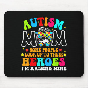 Autism Mom Raising Hero Groovy Messy Bun Autism Aw Mouse Pad