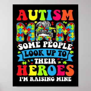 Autism Mom Raising Hero Groovy Messy Bun Autism Aw Poster