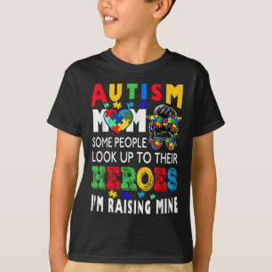 Autism Mom Raising Hero Groovy Messy Bun Autism Aw T-Shirt