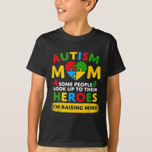 Autism Mom Raising Hero Groovy Messy Bun Autism Aw T-Shirt