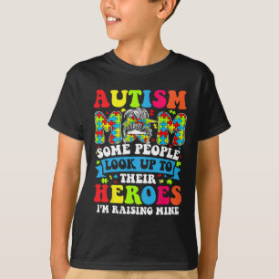 Autism Mom Raising Hero Groovy Messy Bun Autism Aw T-Shirt