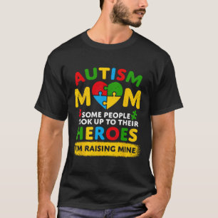 Autism Mom Raising Hero Groovy Messy Bun Autism Aw T-Shirt