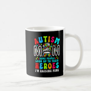 Autism Mom Raising Hero Groovy Messy Bun Coffee Mug