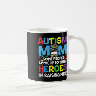 Autism Mom Raising Hero Messy Bun Autism Awareness Coffee Mug