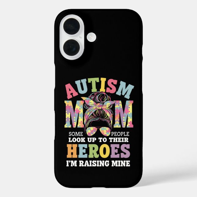 Autism Mom Raising Hero Messy Bun Autistic Case-Mate iPhone Case (Back)