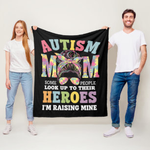 Autism Mom Raising Hero Messy Bun Autistic Fleece Blanket