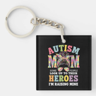 Autism Mom Raising Hero Messy Bun Autistic Keychain