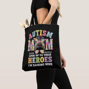 Autism Mom Raising Hero Messy Bun Autistic Tote Bag