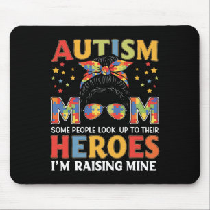 Autism Mom Raising Hero Messy Bun Groovy Autism Aw Mouse Pad