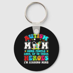 Autism Mom Raising Hero Mother Son Autism Awarenes Keychain