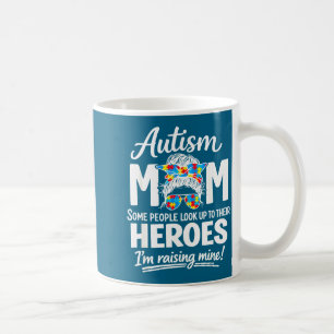 Autism mom raising hero puzzle awareness pride coffee mug