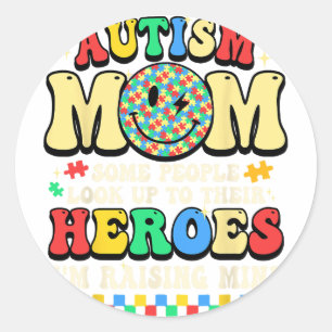 Autism Mom Raising Hero Puzzle Pieces In April We Classic Round Sticker