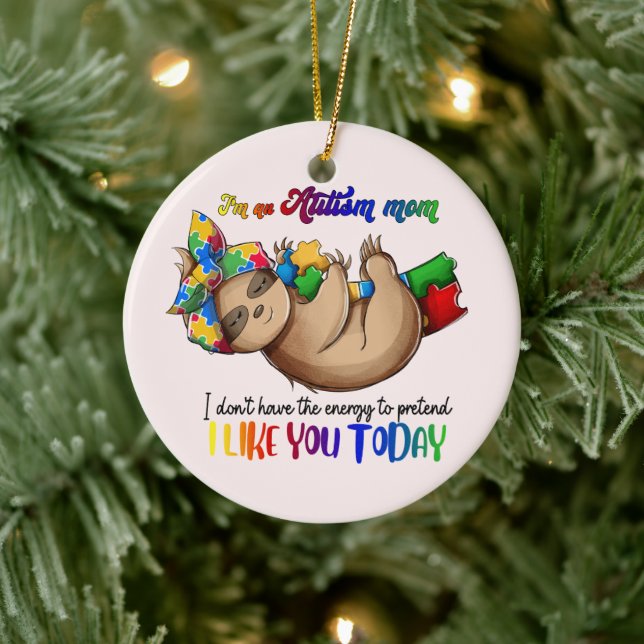 Autism Mom - Sloth Ceramic Ornament (Tree)