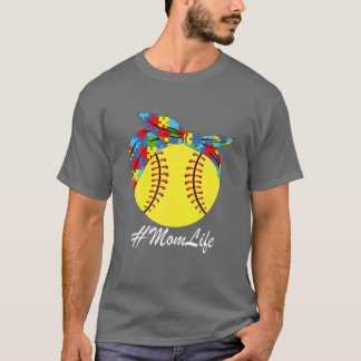 Autism Mom Softball Messy Bun Autism Awareness T-Shirt