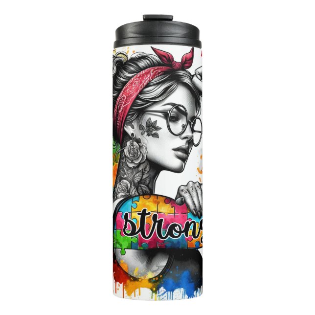 Autism Mom Strong Thermal Tumbler (Front)