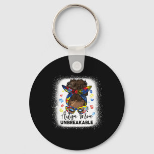 Autism Mom Unbreakable Bleached Messy Bun Afro Bla Keychain