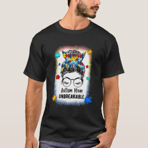 Autism Mom Unbreakable Messy Bun Girl Teacher Moth T-Shirt