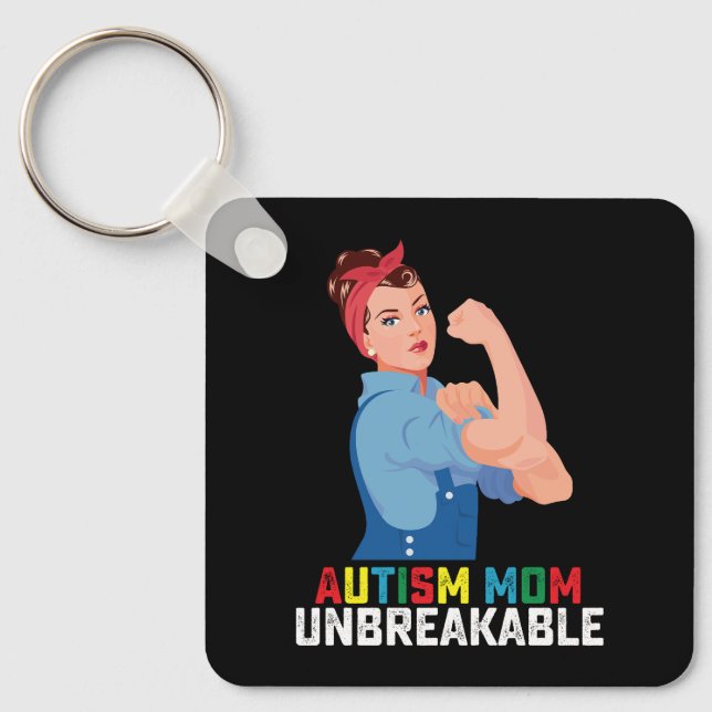 Autism Mom Unbreakable Proud Autistic Family Keychain (Front)