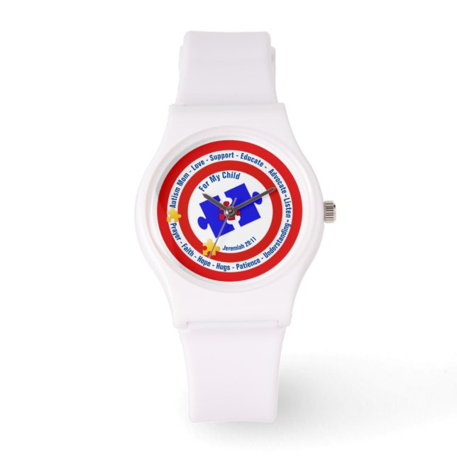 Autism Mom Women's Sporty White Silicon Watch (Front)