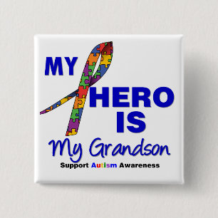 Autism My Hero is My Grandson 2 Inch Square Button